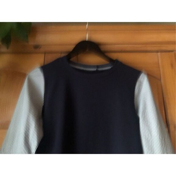 Halogen  Blouse Long Bell Sleeves  Navy Blue Striped Size S - Picture 4 of 13